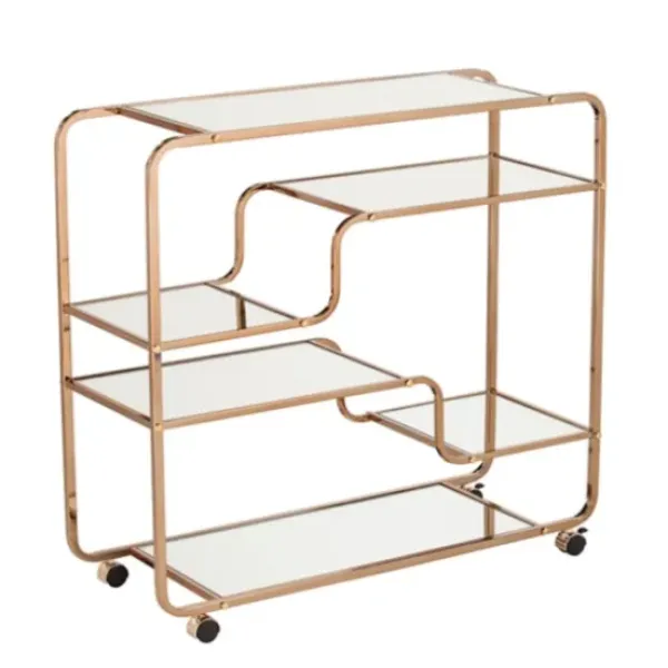 Kitchen Islands & Bar Carts-Kirkland's Home Gold Curved Metal Mirrored Bar Cart