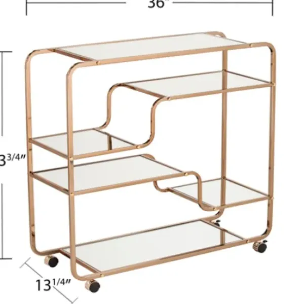 Kitchen Islands & Bar Carts-Kirkland's Home Gold Curved Metal Mirrored Bar Cart