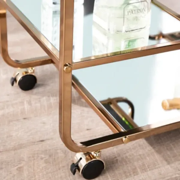 Kitchen Islands & Bar Carts-Kirkland's Home Gold Curved Metal Mirrored Bar Cart