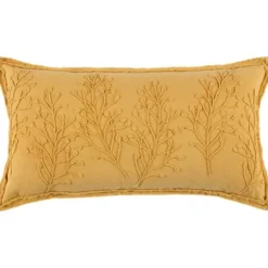 Pillows-Kirkland's Home Gold Embroidered Botanical Pillow Yellow
