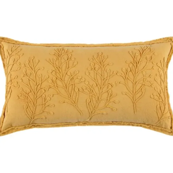 Pillows-Kirkland's Home Gold Embroidered Botanical Pillow Yellow