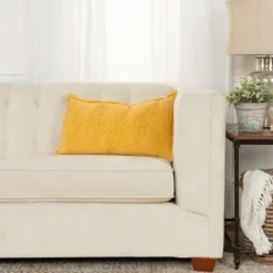 Pillows-Kirkland's Home Gold Embroidered Botanical Pillow Yellow