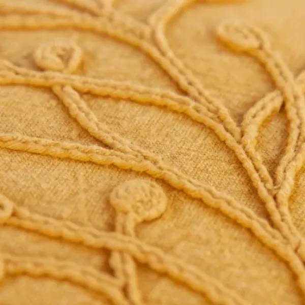 Pillows-Kirkland's Home Gold Embroidered Botanical Pillow Yellow