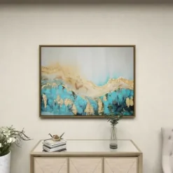 Framed Art-Kirkland's Home Gold Geode Slice Framed Canvas Art Print Blue/White/Gold