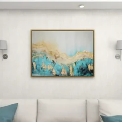 Framed Art-Kirkland's Home Gold Geode Slice Framed Canvas Art Print Blue/White/Gold