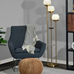 Floor Lamps-Kirkland's Home Gold Globe 3-Light Shelf Floor Lamp Gold/White