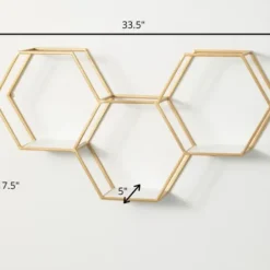 Shelves-Kirkland's Home Gold Hexagonal Metal Frame White Wall Shelf