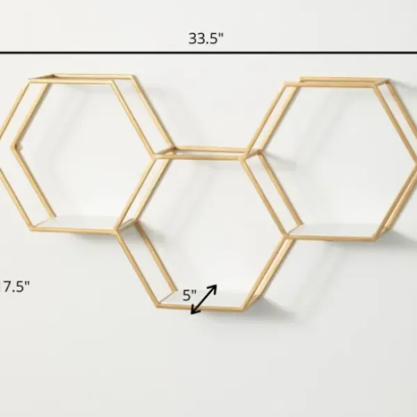 Shelves-Kirkland's Home Gold Hexagonal Metal Frame White Wall Shelf