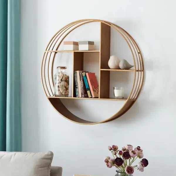 Shelves-Kirkland's Home Gold Industrial Circular Metal Shelf Brown