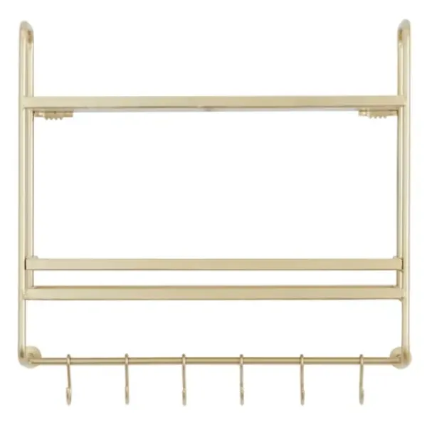Wall Storage-Kirkland's Home Gold Iron Frame Wall Shelf With Hooks