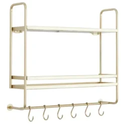 Wall Storage-Kirkland's Home Gold Iron Frame Wall Shelf With Hooks