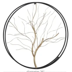Wall Plaques-Kirkland's Home Gold Iron Leaf-Less Tree Round Frame Wall Plaque Black