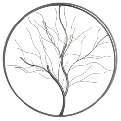 Wall Plaques-Kirkland's Home Gold Iron Leaf-Less Tree Round Frame Wall Plaque Black