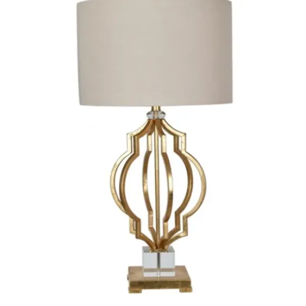 Table Lamps-Kirkland's Home Gold Leaf Caged Table Lamp Tan