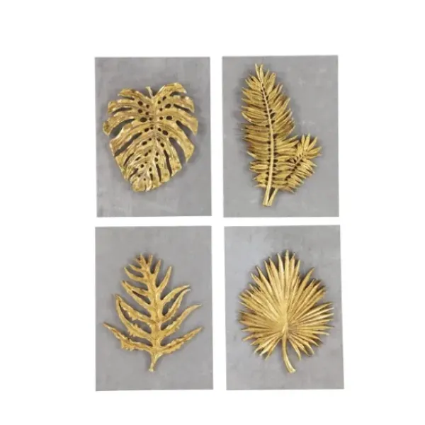 Wall Plaques-Kirkland's Home Gold Leaves Cement Wall Plaques, Set Of 4 Gold/Gray
