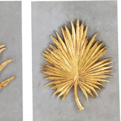 Wall Plaques-Kirkland's Home Gold Leaves Cement Wall Plaques, Set Of 4 Gold/Gray