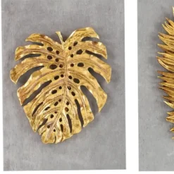 Wall Plaques-Kirkland's Home Gold Leaves Cement Wall Plaques, Set Of 4 Gold/Gray
