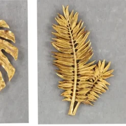 Wall Plaques-Kirkland's Home Gold Leaves Cement Wall Plaques, Set Of 4 Gold/Gray