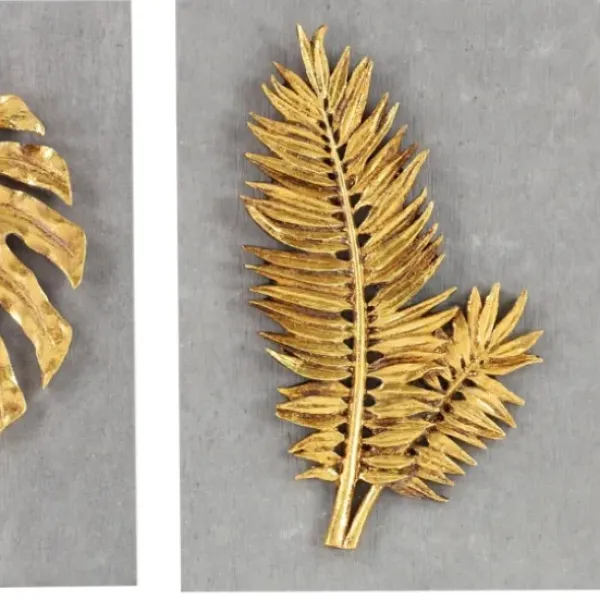 Wall Plaques-Kirkland's Home Gold Leaves Cement Wall Plaques, Set Of 4 Gold/Gray