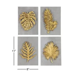 Wall Plaques-Kirkland's Home Gold Leaves Cement Wall Plaques, Set Of 4 Gold/Gray
