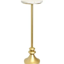 Accent & End Tables-Kirkland's Home Gold Marble Top Pedestal Cocktail Table Gold/White
