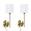 Sconces-Kirkland's Home Gold Metal & White Shade Wall Sconces, Set Of 2