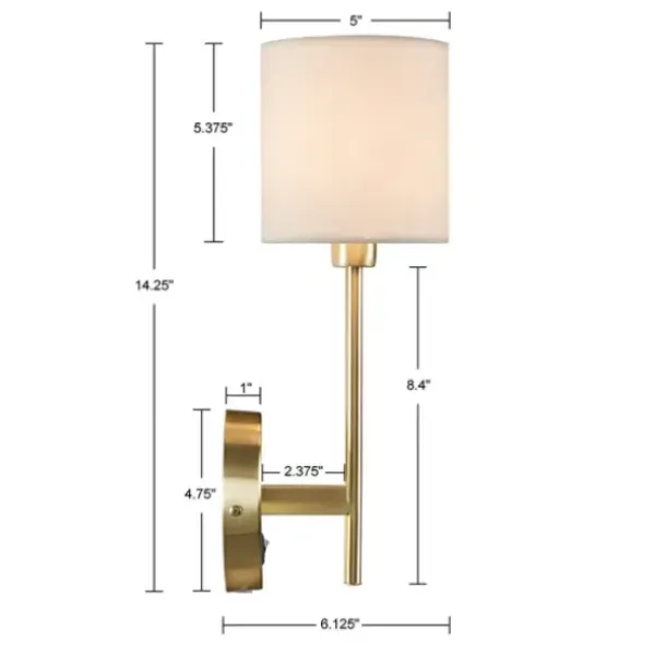Sconces-Kirkland's Home Gold Metal & White Shade Wall Sconces, Set Of 2