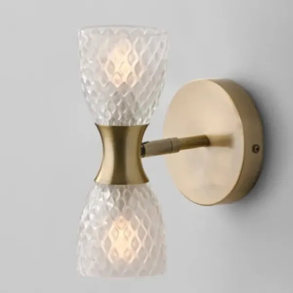 Sconces-Kirkland's Home Gold Metal And Dual Glass Shade Sconce