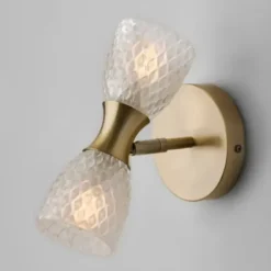 Sconces-Kirkland's Home Gold Metal And Dual Glass Shade Sconce