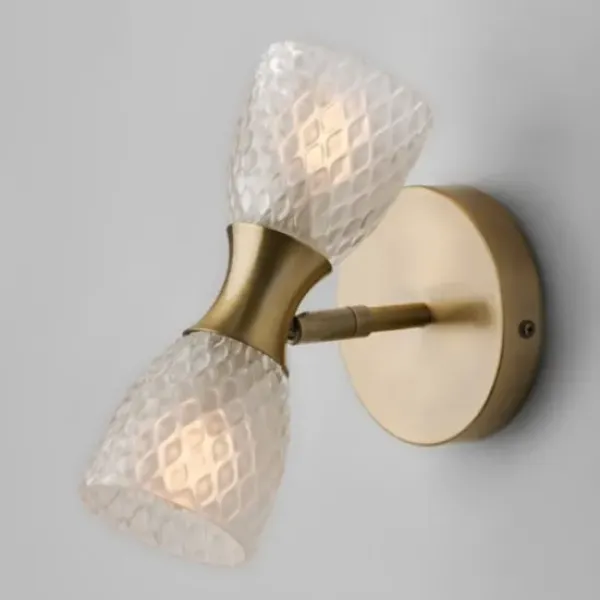 Sconces-Kirkland's Home Gold Metal And Dual Glass Shade Sconce
