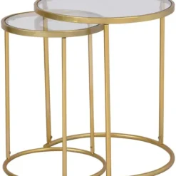Accent & End Tables-Kirkland's Home Gold Metal And Glass Nesting 2-Pc Accent Table Set