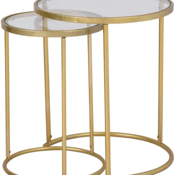 Accent & End Tables-Kirkland's Home Gold Metal And Glass Nesting 2-Pc Accent Table Set