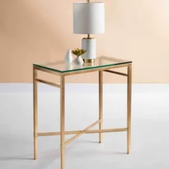 Accent & End Tables-Kirkland's Home Gold Metal And Glass Side Table Gold/Clear