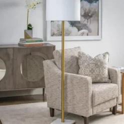 Floor Lamps-Kirkland's Home Gold Metal And Marble Base Floor Lamp White