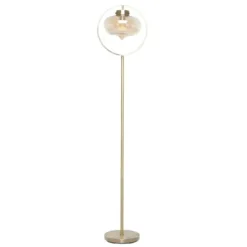 Floor Lamps-Kirkland's Home Gold Metal C-Curve Arch Arm Glass Shade Floor Lamp