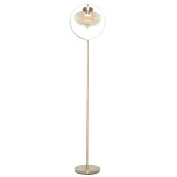 Floor Lamps-Kirkland's Home Gold Metal C-Curve Arch Arm Glass Shade Floor Lamp