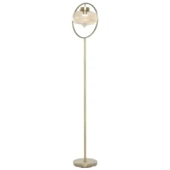 Floor Lamps-Kirkland's Home Gold Metal C-Curve Arch Arm Glass Shade Floor Lamp