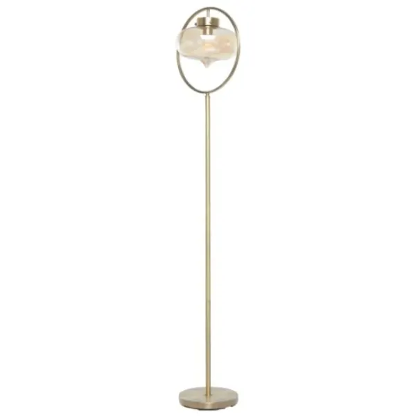 Floor Lamps-Kirkland's Home Gold Metal C-Curve Arch Arm Glass Shade Floor Lamp