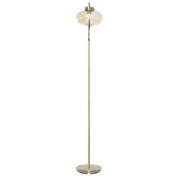 Floor Lamps-Kirkland's Home Gold Metal C-Curve Arch Arm Glass Shade Floor Lamp