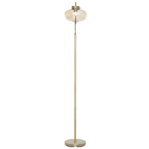 Floor Lamps-Kirkland's Home Gold Metal C-Curve Arch Arm Glass Shade Floor Lamp