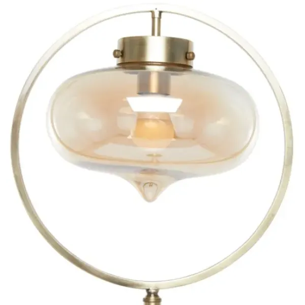 Floor Lamps-Kirkland's Home Gold Metal C-Curve Arch Arm Glass Shade Floor Lamp