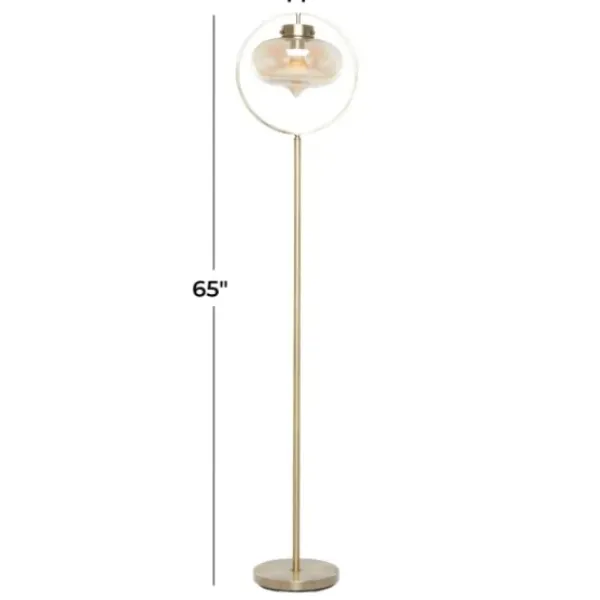 Floor Lamps-Kirkland's Home Gold Metal C-Curve Arch Arm Glass Shade Floor Lamp