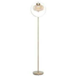 Floor Lamps-Kirkland's Home Gold Metal C-Curve Arch Arm Glass Shade Floor Lamp