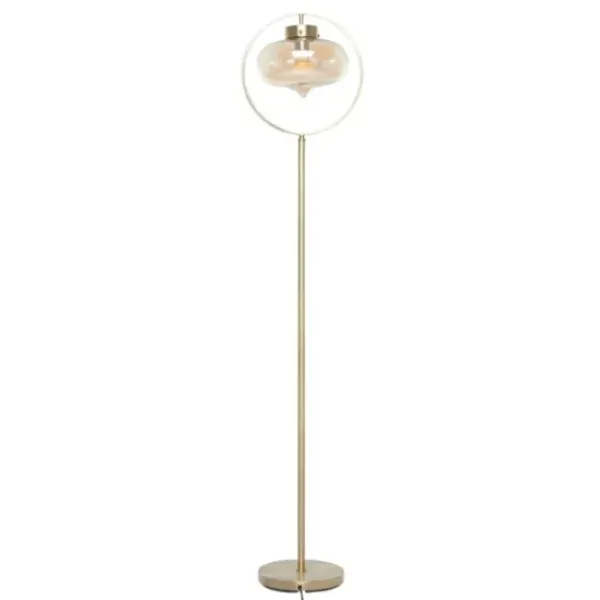 Floor Lamps-Kirkland's Home Gold Metal C-Curve Arch Arm Glass Shade Floor Lamp