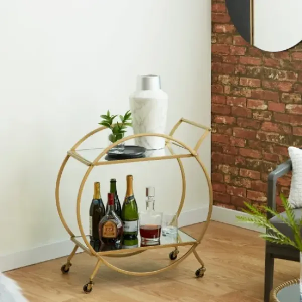 Kitchen Islands & Bar Carts-Kirkland's Home Gold Metal Circular Bar Cart
