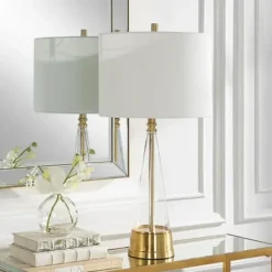 Table Lamps-Kirkland's Home Gold Metal Cone Base Table Lamp White