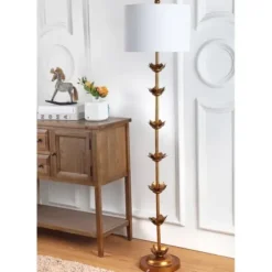Floor Lamps-Kirkland's Home Gold Metal Floral Petals Floor Lamp White