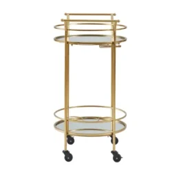 Kitchen Islands & Bar Carts-Kirkland's Home Gold Metal Frame Bar Cart With Mirrored Shelves