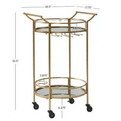 Kitchen Islands & Bar Carts-Kirkland's Home Gold Metal Frame Bar Cart With Mirrored Shelves