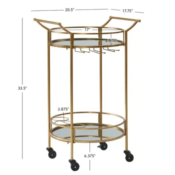 Kitchen Islands & Bar Carts-Kirkland's Home Gold Metal Frame Bar Cart With Mirrored Shelves